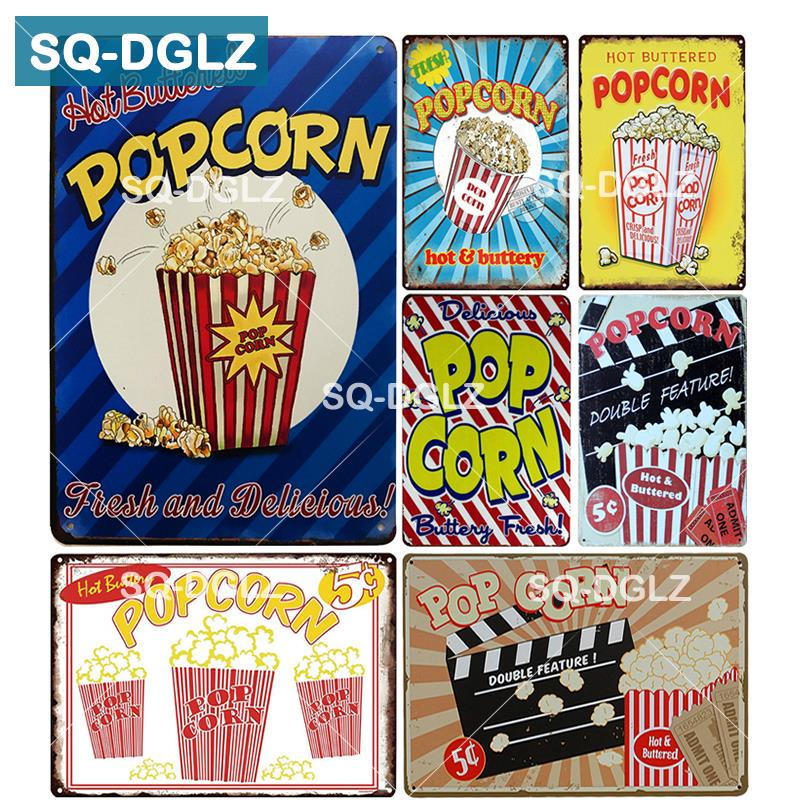 ร้อนเนย POP CORN ป้ายโลหะ Vintage แผ่นโลหะ Cafe Bar ผับ Club Home Wall Decor ดีบุก O6YC