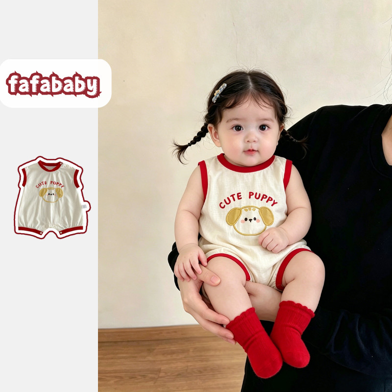 ชุดหมีสาวน้อยแขนกุดสำหรับลูกสุนัขฤดูร้อน