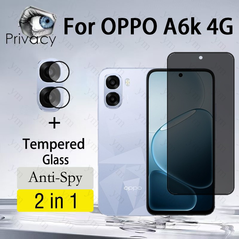 2 in 1 OPPO A6k 4G Anti-peeping ป้องกันหน้าจอกระจกนิรภัย Anti-spy 9D สําหรับ OPPO A6X A5 A6 Reno 15 