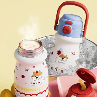 NikiHome 520ml/18ozเด็กพกพาน้ำแก้ว ปากหลอด+ดื่มตรง แก้วเก็บความเย็น-ซีรีย์ลูกสุนัข(สแตนเลส 316) Tumblerเก็บความเย็น 6 ชม