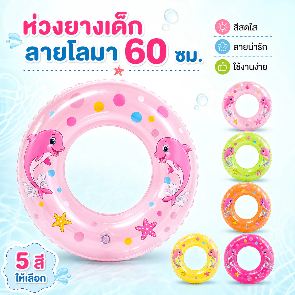 (ยกโหล)มีให้เลือกหลายขนาด 60cm ห่วงยางเด็ก ห่วงยางเด็กแบบใส ลายการ์ตูน ราคาถูก2055