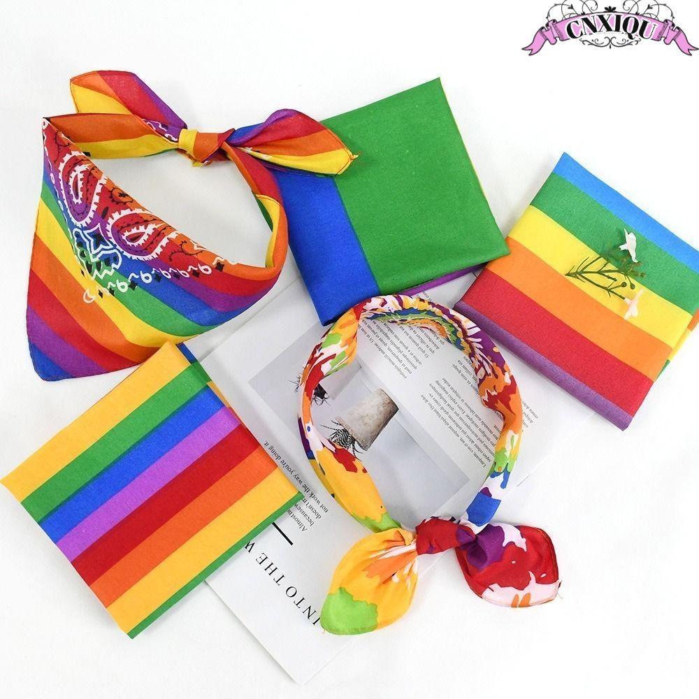 CNXIQU ผ้าโพกหัว คาดหัว ผ้าเช็ดหน้า สีรุ้ง สายรุ้ง LGBT Pride Rainbow Bandana Handkerchief Scarf