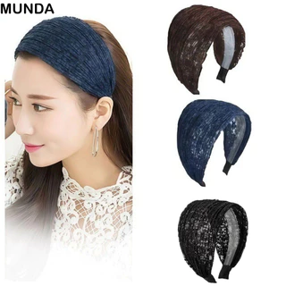 MUNDA ลูกไม้ตาข่ายผม Band, Headwear ลื่นกว้างด้านข้างผม Hoop, Elegant อุปกรณ์เสริมผมยืดหยุ่น Hollow ผู้หญิงลูกไม้ Hairbands สําหรับผู้หญิงสาว