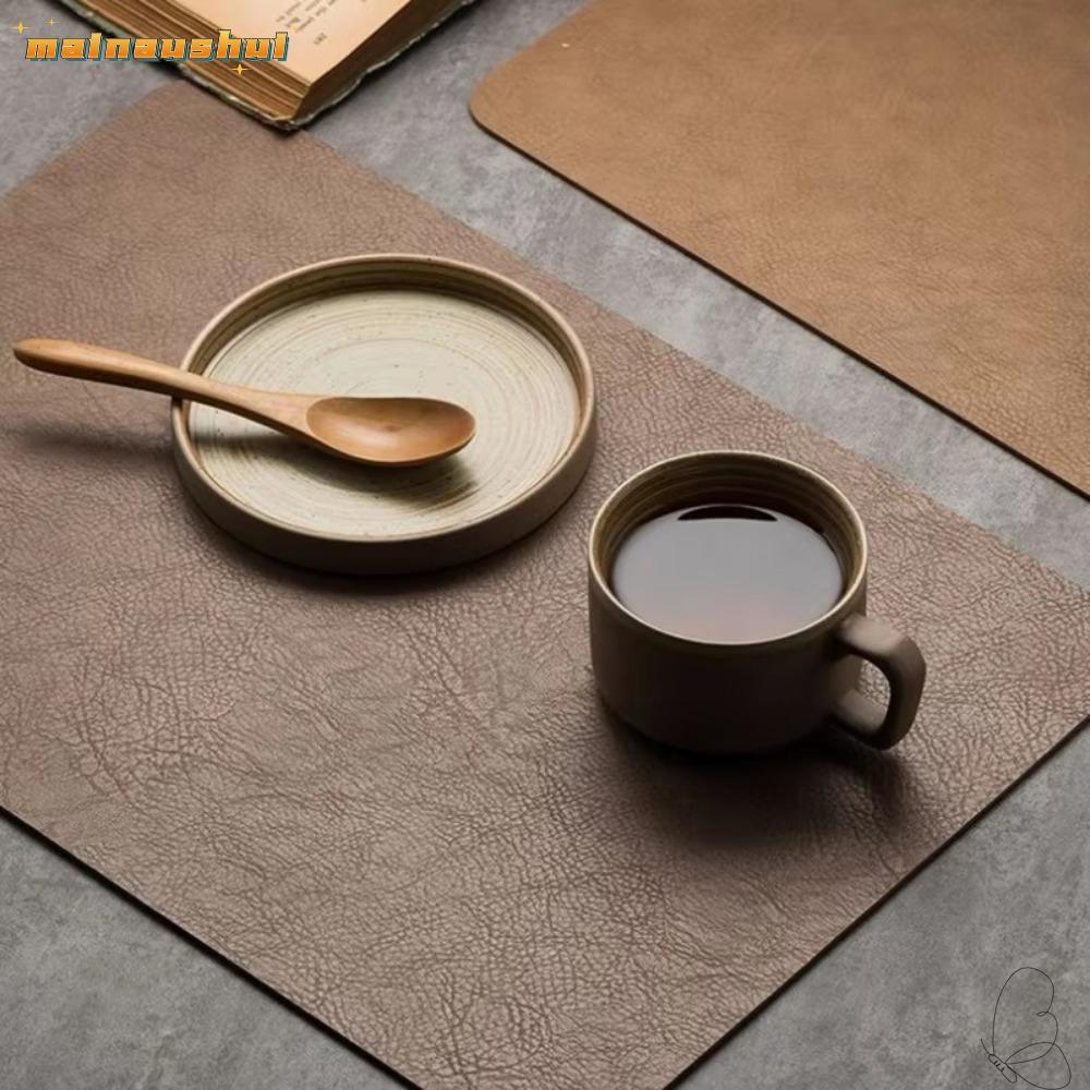 MAINAUSHUI PU แผ่นรองโต๊ะ, ชากาแฟสีน้ําตาล Oilproof Solid Leather Placemat, หรูหราความร้อนฉนวนกันน้ําแผ่นชาม Pad ในครัวเรือน