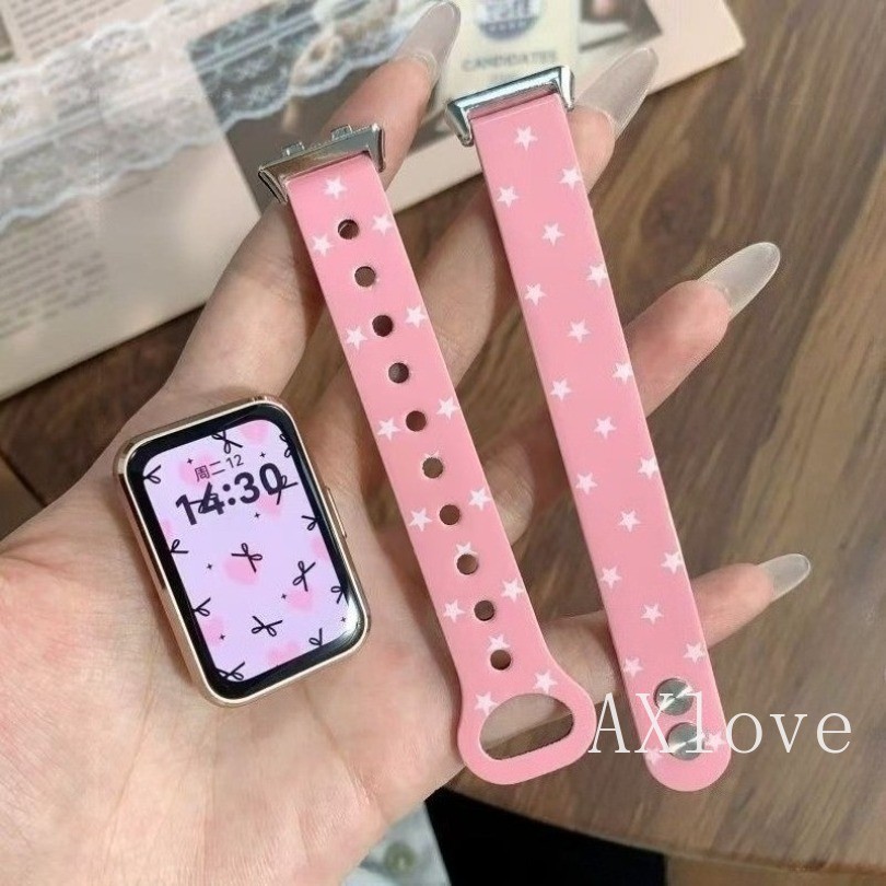 สายหนังสําหรับ Huawei Band 11Pro 10 9 8 NFC ดาวพิมพ์สร้อยข้อมือสําหรับ Huawei Watch Fit5 5pro Fit 3 4 2 สายรัดข้อมือ
