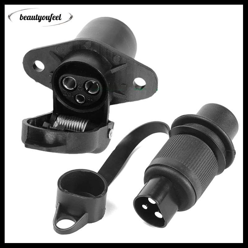 [Beautyoufeel] 3 Pin Trailer Soet Connectors รอบ 3 เสา Plug-in Trailer ปลั๊กรถแทรกเตอร์สําหรับคาราวานไฟฟ้า Tru 12V
