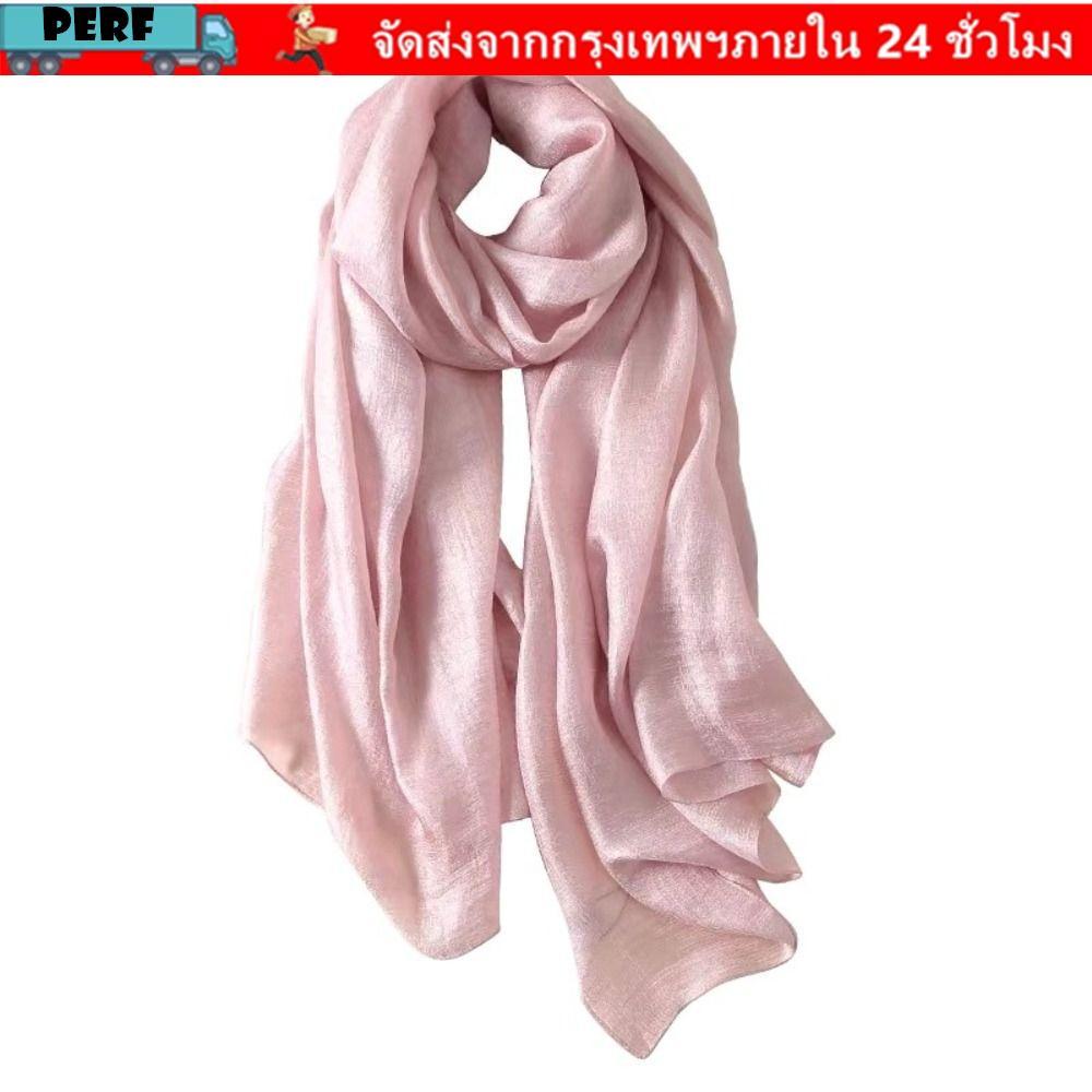 PERF ผ้าคลุมไหล่กันแดดหญิง, ผ้าลินิน Foulard ผู้หญิงผ้าพันคอธรรมดา, ผ้าโพกหัว Pure Color Plus Size Hijab