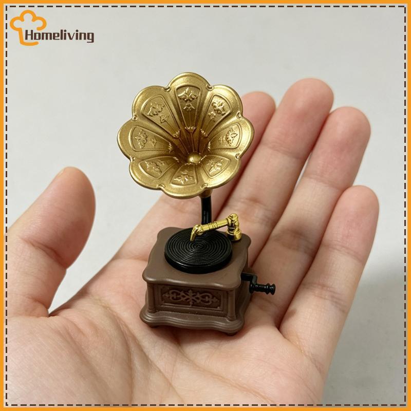 บ้านตุ๊กตาแผ่นเสียง 1 ชิ้น Vintage Miniatures เพลงเครื่องตกแต่งโบราณสําหรับห้องนั่งเล่นเล่นฉาก TH