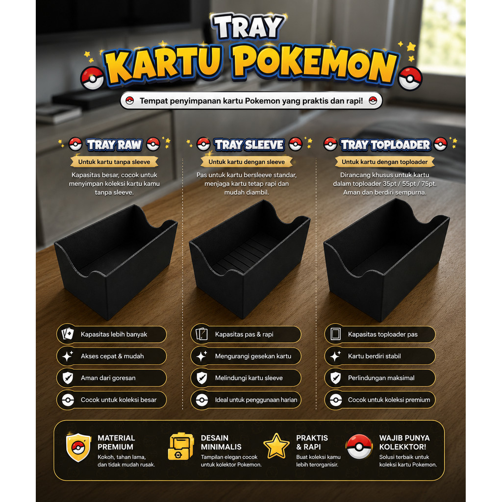 กล่องเก็บการ์ด toploader แขนดิบ Pokemon ถาด