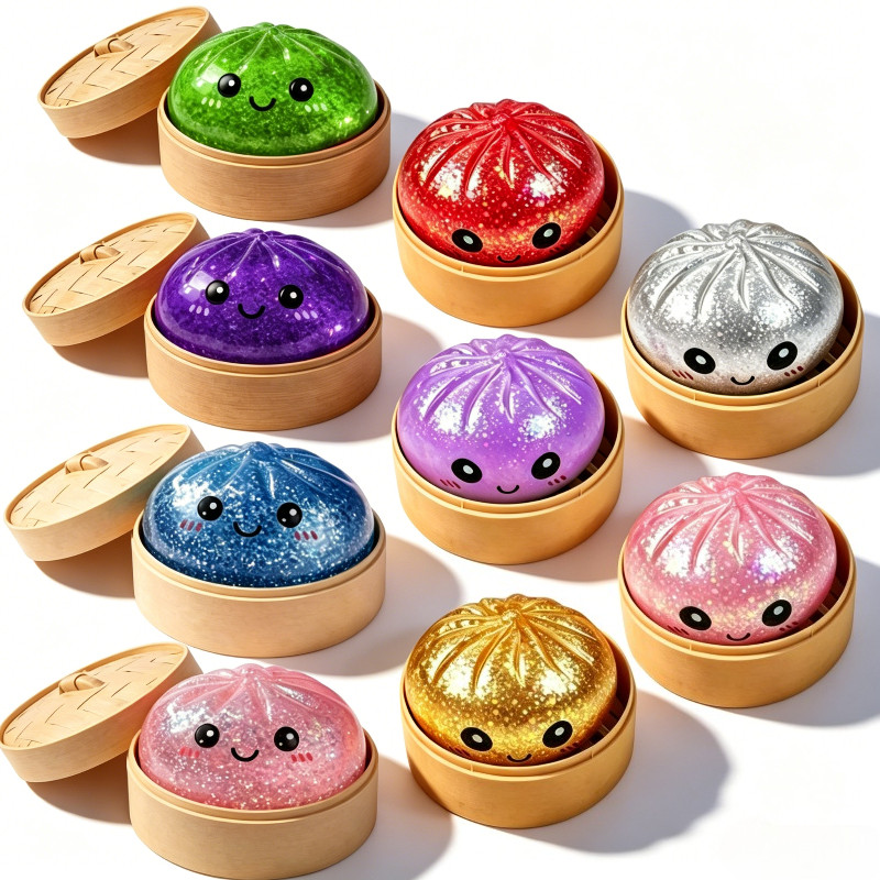 ปลอดสารพิษ BPA ฟรี TPR Glitter Baozi Squishy ของเล่น Steamer ทนทานช้า Rising Fidget ของเล่นเด็ก Sensory Training ADHD