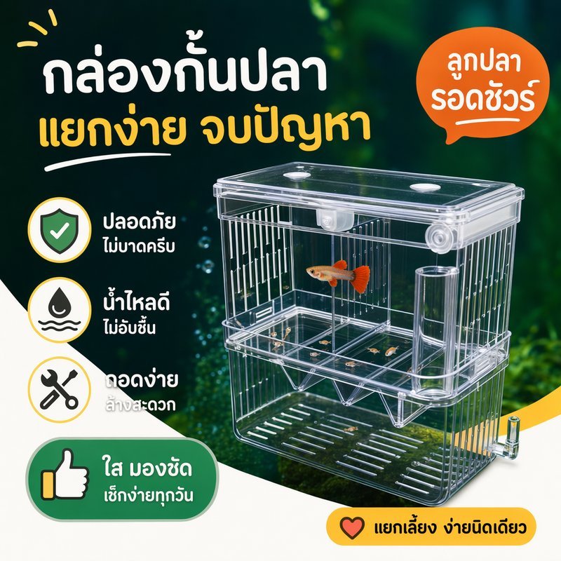 กล่องแยกปลา กล่องกักกันปลา กล่องคลอดปลา อะคริลิคใส 2ช่อง แยกปลาป่วย อนุบาลลูกปลา ตู้ปลา