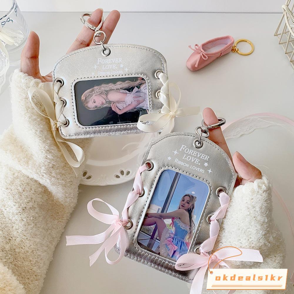 IOKDEALS1 Idol Photo Card Protective Cover, Shiny Silver Y2k Card Holder, Fashion Card Storage Bow B