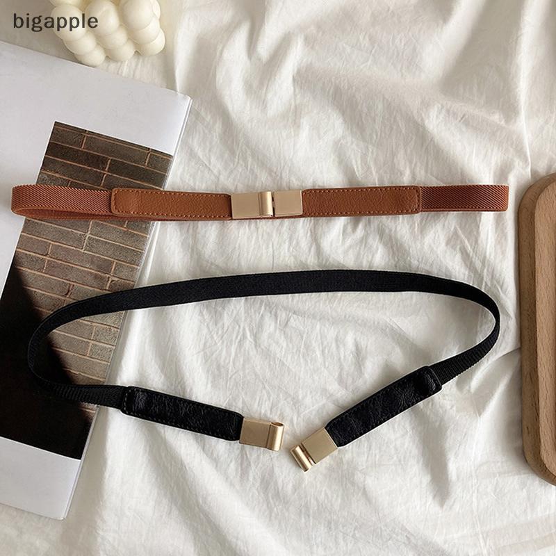 Bigapple เข็มขัดหนังสําหรับผู้หญิงชุดเสื้อเข็มขัดอุปกรณ์ตกแต่งเอวซีลยืดหยุ่นหัวเข็มขัดทองแฟชั่นทุกกา