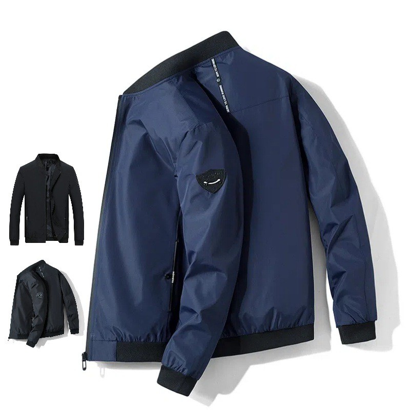 ชุดเบสบอลชาย สเวตเตอร์ถักสีดำSlim-fit Casual Bomber Jacket สำหรับฤดูใบไม้ผลิและฤดูใบไม้ร่วง