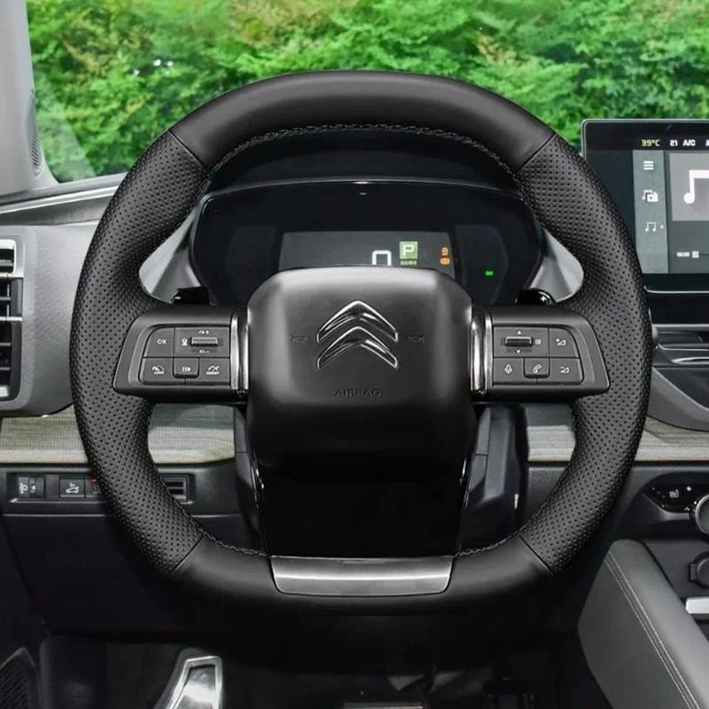 DIY พวงมาลัยรถสําหรับ Citroen C4 2020 2021 C5 X 2022 Braidหนังสีดําพวงมาลัยอุปกรณ์เสริมภายใน