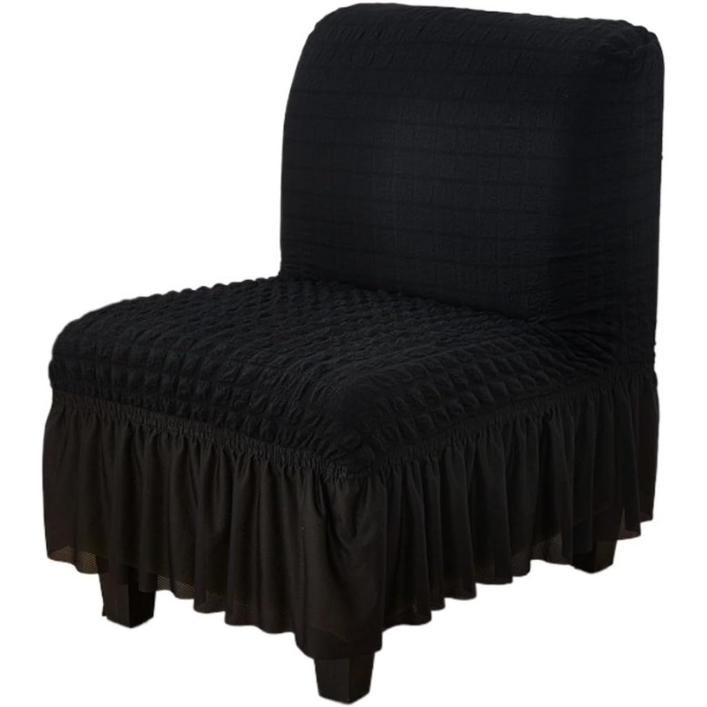 Armless Accent ผ้าคลุมเก้าอี้, seesucker Fat Slipper Chair Slipcover พร้อมกระโปรงสําหรับ Cafe Living