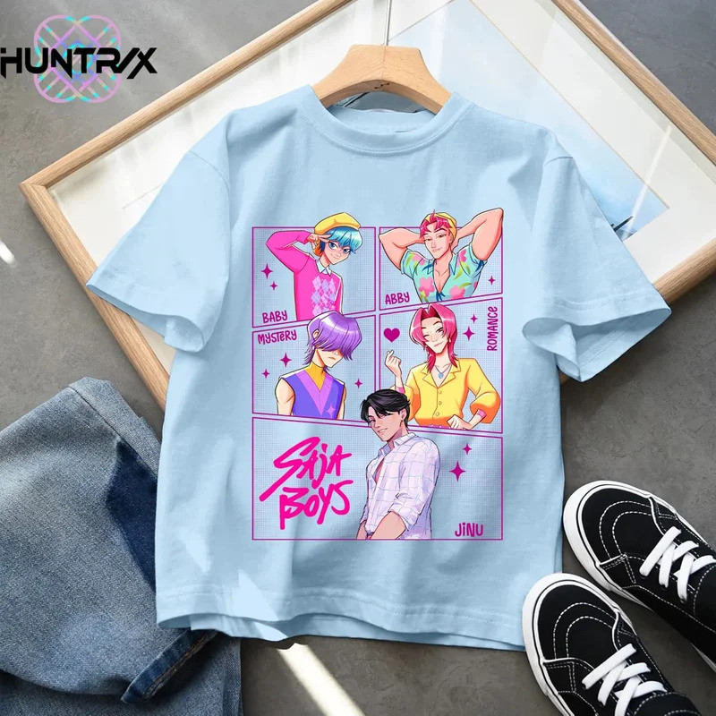 2026Kids เสื้อยืด KPop Demon Hunter ผ้าฝ้ายแฟชั่น Casual Top 2025 ภาพยนตร์ลูกเรือคอการ์ตูนสาวชายเสื้