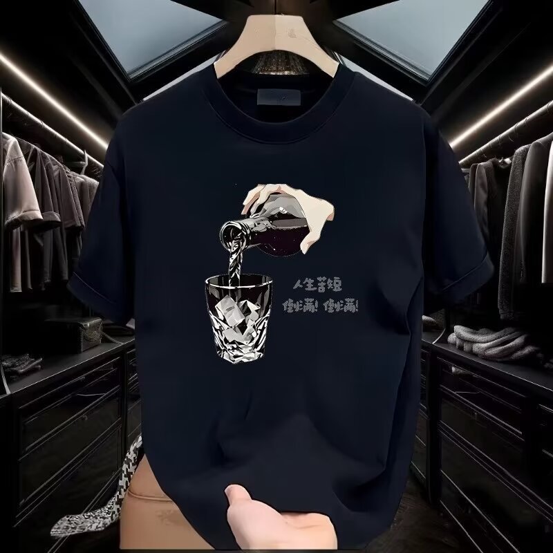 20262025เสื้อยืดแขนสั้นสไตล์ใหม่ผู้ชาย ins Street Wear ยุโรปอเมริกันสไตล์ฮิปฮอปรอบคอ Bottoming เสื้อ