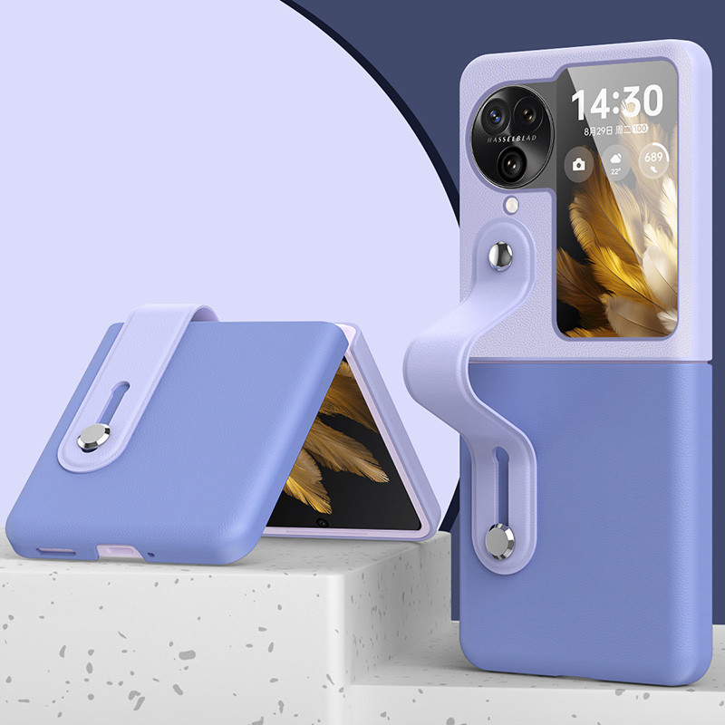 สําหรับ OPPO Find N3 Flip เคสโทรศัพท์ N3Flip สายรัดข้อมือแบบยืดได้ปลอกขาตั้งสีชน Find N2 Flip shell