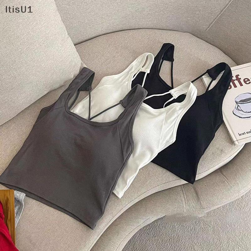 [FSP] เสื้อกล้ามกีฬาผู้หญิงสีทึบขนาดใหญ่ U คอข้าม Non-marking One พร้อม Bra Pad สวมใส่ด้านนอกด้านล่า