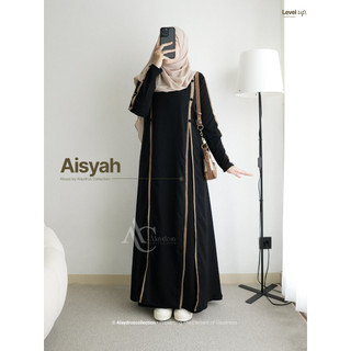Alaydrus Collection Abaya Hitam Turkey Aisyah Gamis Syari Muslimah Jetblack Hitam Kombinasi Chiffon