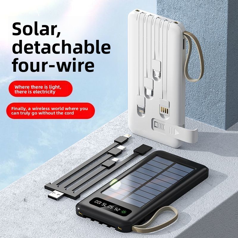 Solar Power Bank 20000mAh Built-in Cable Fast Charge, 30000mAh Outdoor Portable for All Phones