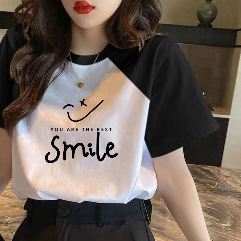 เสื้อยืดแขนสั้นผู้หญิง ฤดูร้อน รุ่นใหม่ หลวม ทรงยูนิเซ็กซ์ ผ้าฝ้ายแท้ แขนเร็กแลน