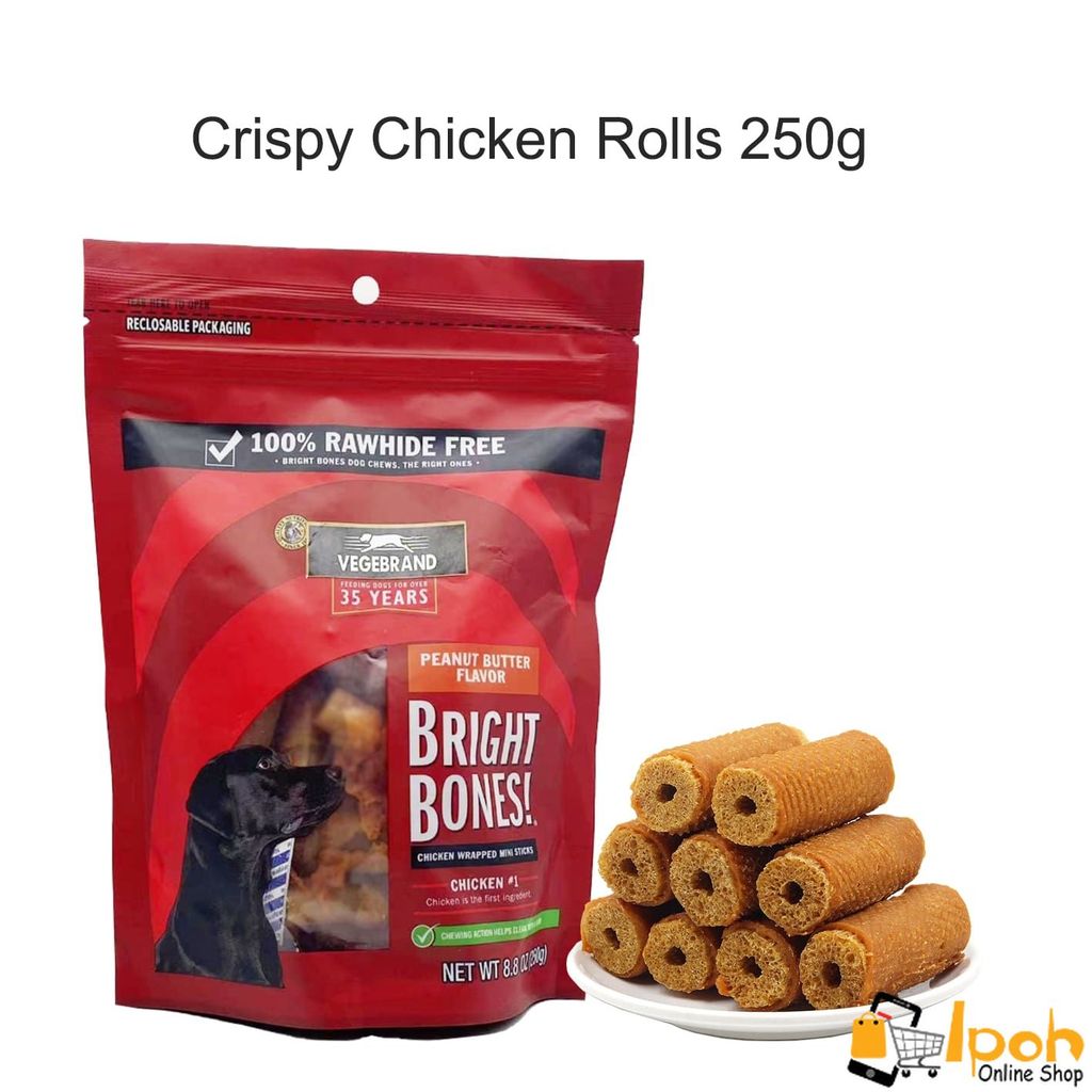 Vegebrand Crispy Chicken Rolls 250g, Rawhide Free Dog Dental Stick ขนมสุนัข ขนมสุนัข ทําความสะอาดฟัน