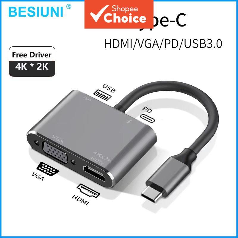 อะแดปเตอร์ Type C เป็น HDMI 4K VGA 1080P USB Hub 4 in 1 87W PD พอร์ตสายแยกสําหรับแล็ปท็อปพีซี