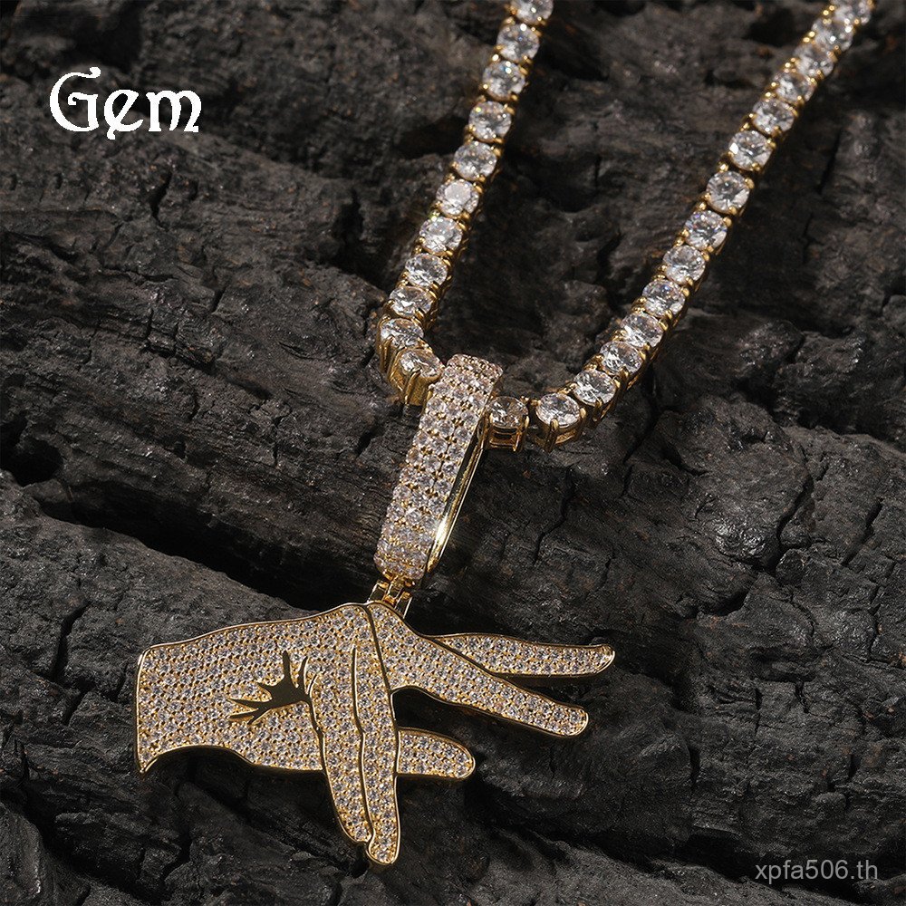 Golden จี้ Hip-Hop สร้อยคอออกแบบ Rap Bronze Influencer ชาย Retro อุปกรณ์เสริม Gesture Cross-Border ฝ