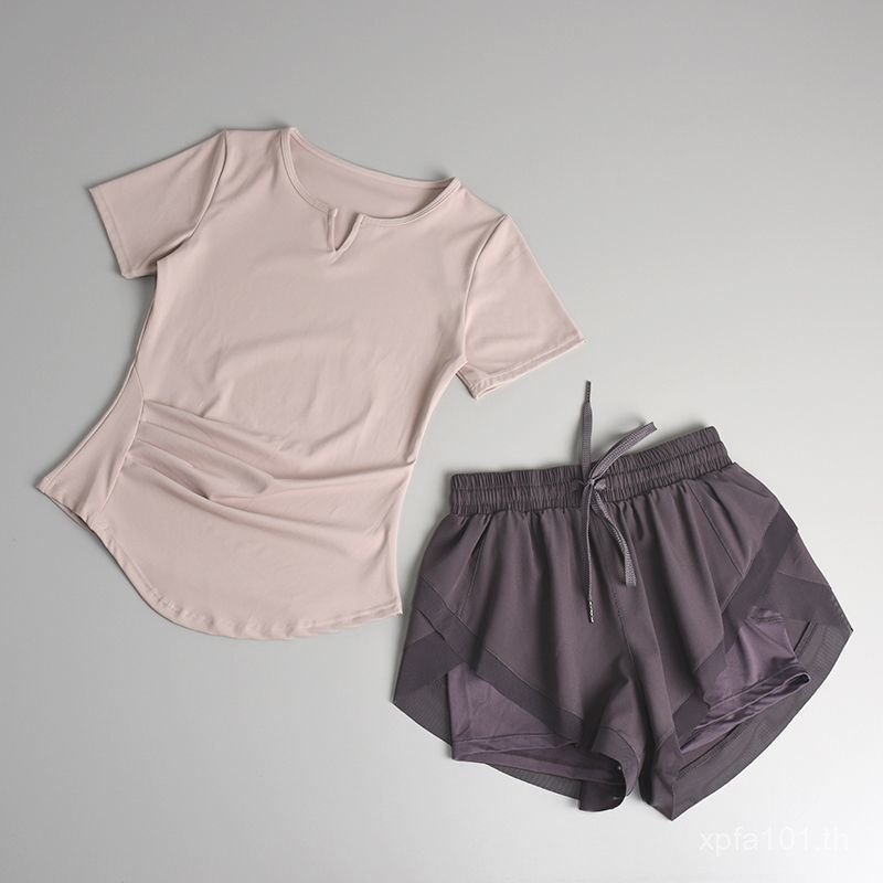 Quick-Drying เสื้อผ้าบางชุด Top Gym เสื้อผ้าวิ่งกีฬาฤดูร้อน v คอหญิง AM2O