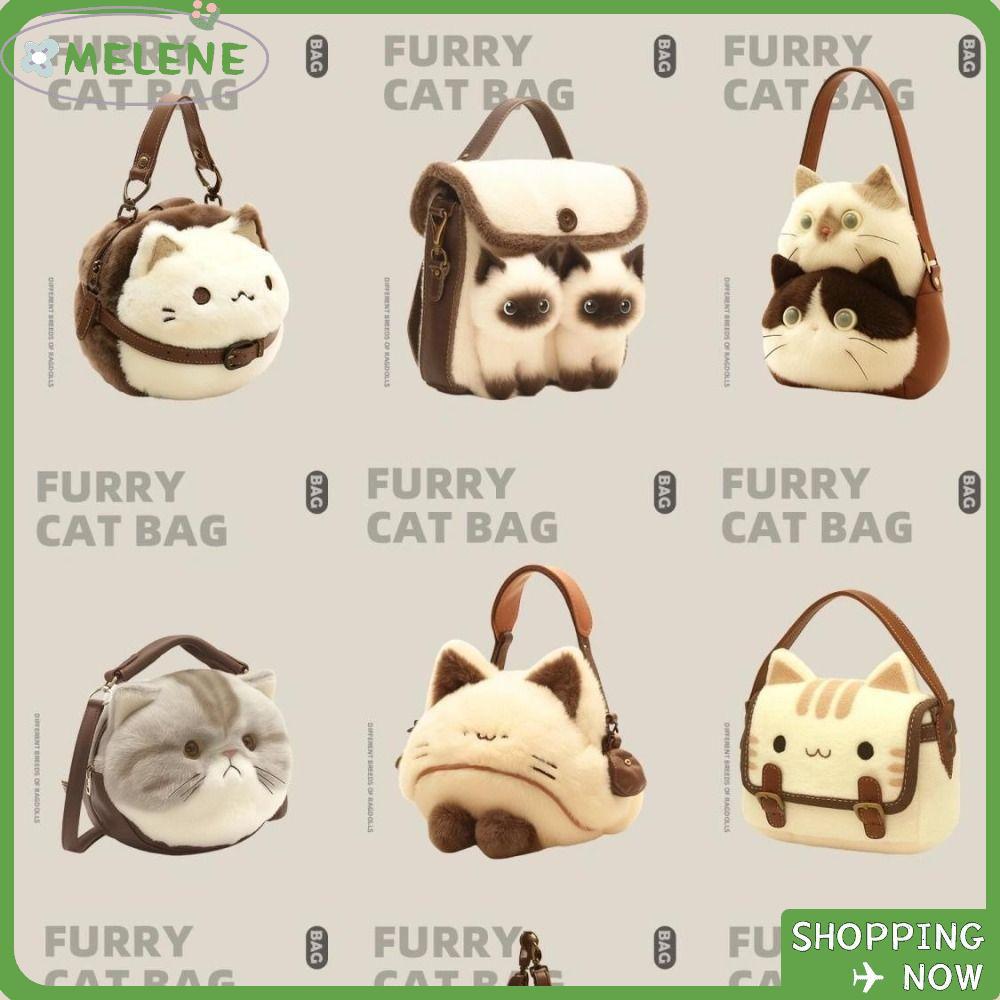 งานอดิเรก กระเป๋าเป้สะพายหลังตุ๊กตา,กระเป๋าแมวขนยาวแฟชั่นน่ารัก2025กระเป๋าถือลูกแมวการ์ตูนสําหรับผู้หญิงเด็ก