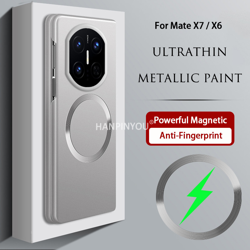 เคสเคลือบสีเมทัลลิคบางพิเศษสําหรับ Huawei Mate X7 X6 Magnetic Anti-Fingerprint กันกระแทก Anti-Fall Cover Hard Shell