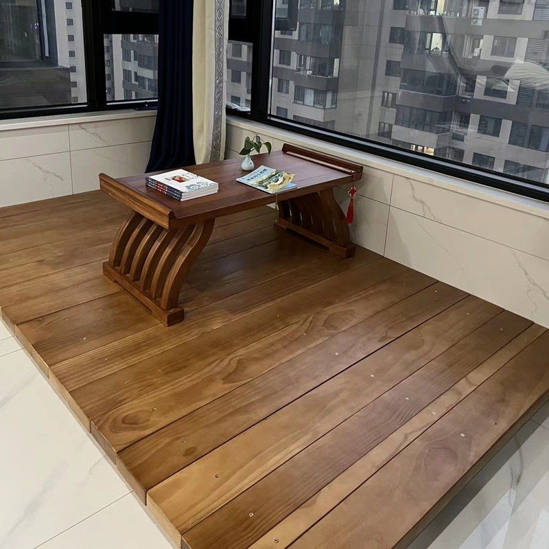 Japanese-style solid wood bed living room bedroom homestay antique low bed balcony floor floor bed f