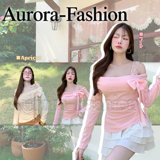 Aurora🛒พร้อมส่ง🚚 (รูปถ่ายจากงานจริง) เสื้อแขนยาวเปิดไหล่สีพาสเทล ดีเทลแต่งโบว์