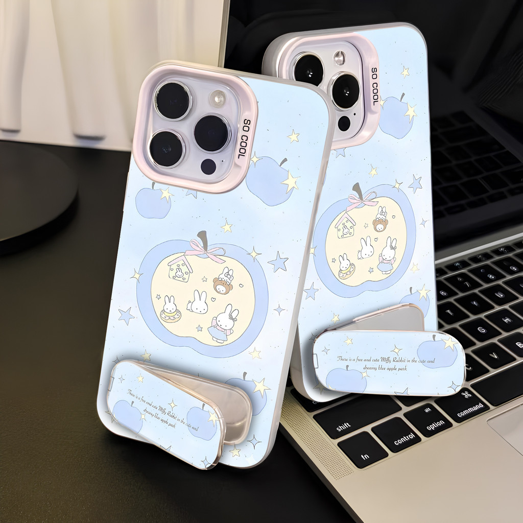 เคสไอโฟน13 ที่วางโทรศัพท์แบบกระจกกระต่ายน้อยน่ารัก For iPhone 11 12 13 14 15 16 17 Pro MAX 14 15 16 Plus XR XS MAX 7Plus