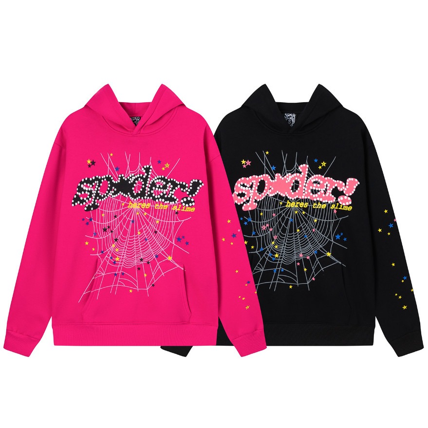 แฟชั่น SP5DER เสื้อฮู้ดพิมพ์ลายเว็บแมงมุม