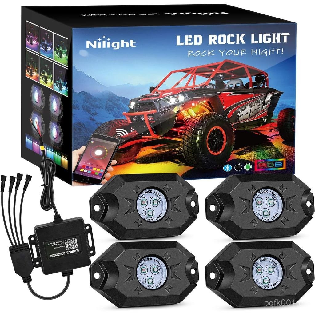 Nilight RGB LED Rock ไฟชุด, 4 pods Underglow Multicolor Neon Light Pod พร้อมบลูทูธ App ควบคุมกระพริบ