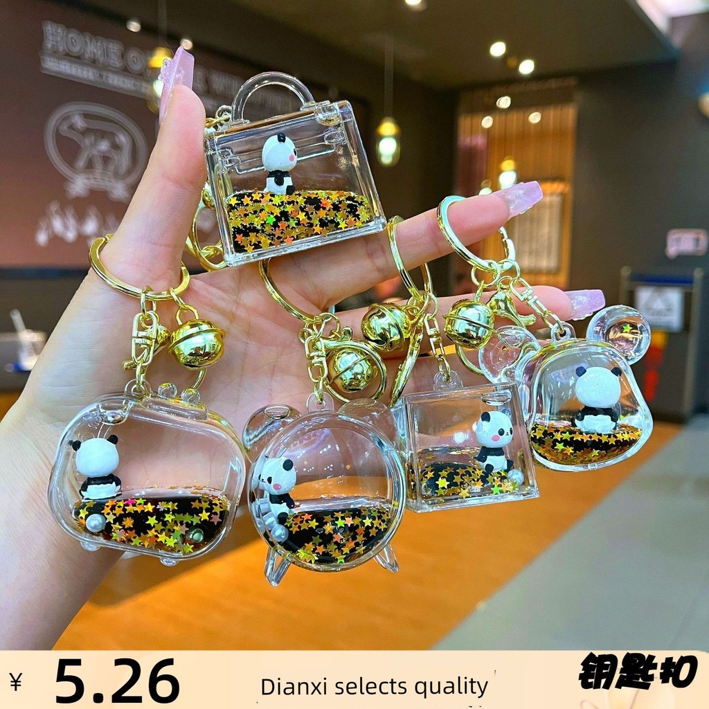 น้ํามันอะคริลิสีดําทองทีวีแพนด้าขวดทรายดูดพวงกุญแจถือโดนัทแพนด้าลอยตุ๊กตาจี้lgt666.my20251216044828