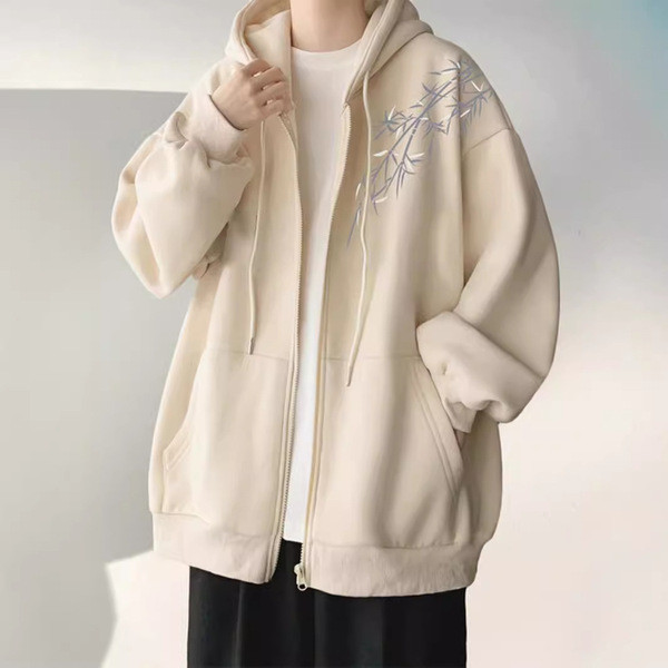 เสื้อฮู้ด h and m เสื้อ hood คาร์ดิแกนสไตล์จีนสำหรับผู้ชาย โทนสีแอปริคอท เหมาะสำหรับฤดูใบไม้ร่วงและฤ