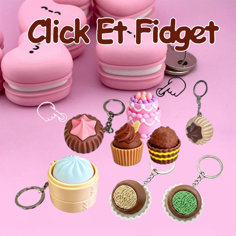 Click Et Fidget Macaron Clicker พวงกุญแจ 3D พิมพ์ Fidget ของเล่นความเครียดบรรเทาเค้กช็อคโกแลต Dumpling Coffee ความงาม