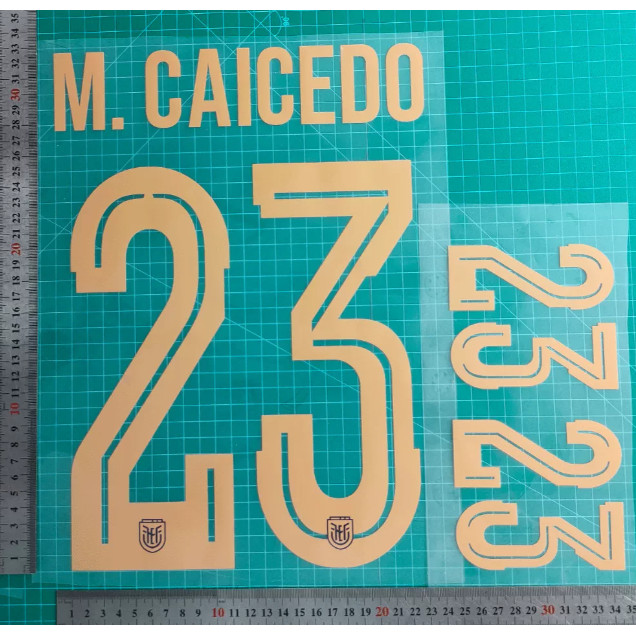 2026 Ecuador World Cup Away ผู้ใหญ่ขนาด 23 # M.CAICEDO Jersey Letter Number Thermal Transfer Iron-On