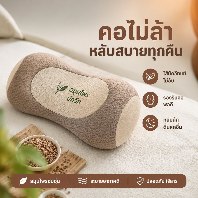 หมอนแกลบบักวีต หมอนรองคอ หมอนสุขภาพ ลดปวดคอ รองรับสรีระ นอนหลับสบาย ระบายอากาศดี