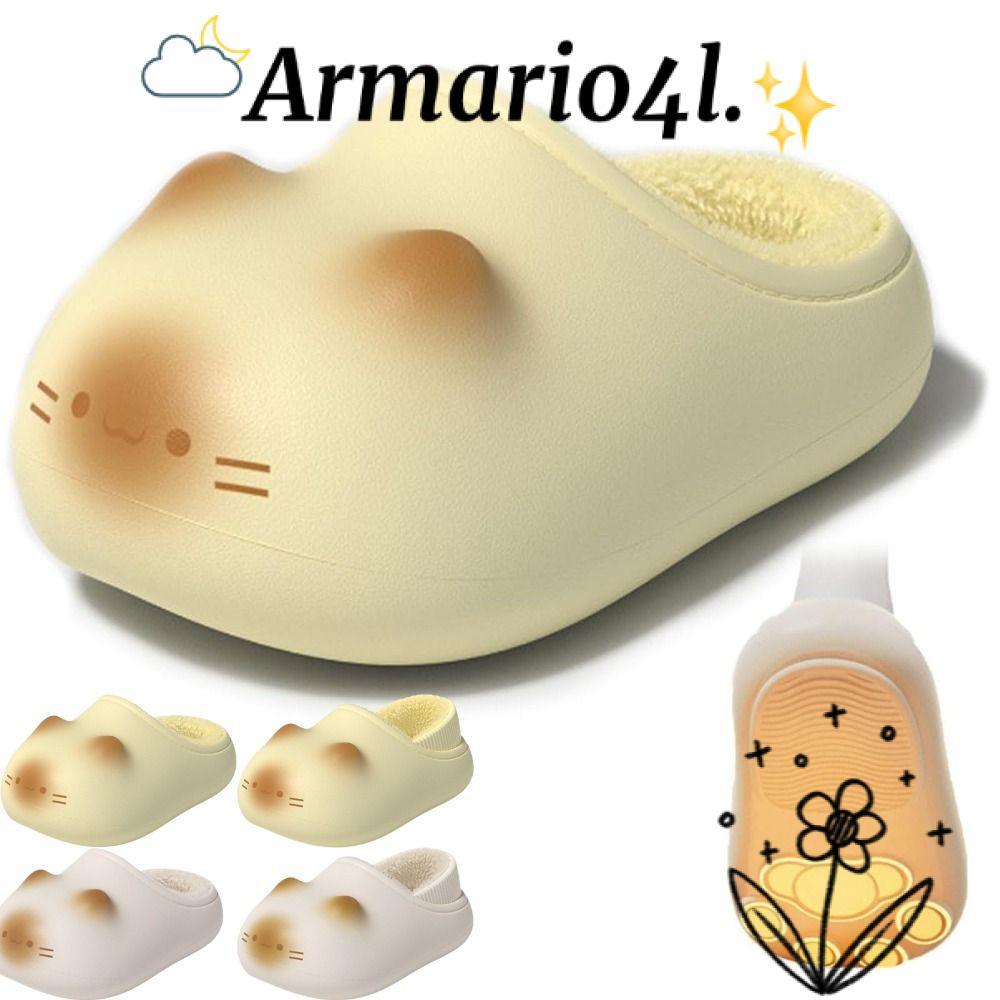 ARMARIO Kitty Mules รองเท้าแตะแมวนิ้วปิด กันน้ำ ดีไซน์พิเศษจากผ้าขนสัตว์ เพื่อความสูงและความนุ่มนวล