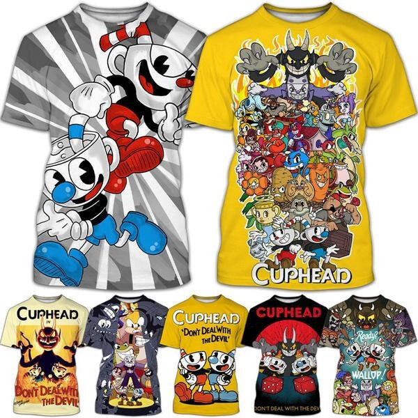 👕✨เสื้อยืดคอกลมลาย Cuphead พิมพ์ 3 มิติ แฟชั่นลำลองฤดูร้อนสำหรับผู้ชาย ปี 2025 สนุกสนาน เหมาะสำหรับทั้งผู้ชายและผู้หญิง