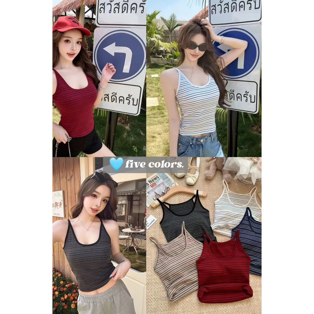 พร้อมแผ่นหน้าอกสไตล์สาวร้อน U-คอลาย Halterneck เสื้อกั๊กผู้หญิงฤดูร้อนสวมใส่ด้านนอกด้านใน Slim-fit C