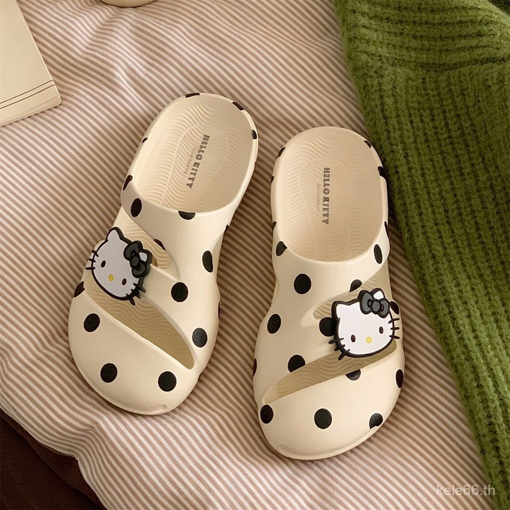 Thin Strip Outdoor Beach Ladies Hole รองเท้าลําลอง Anti-slip Baotou ของแท้ HelloKitty รองเท้าแตะรองเท้าแตะ