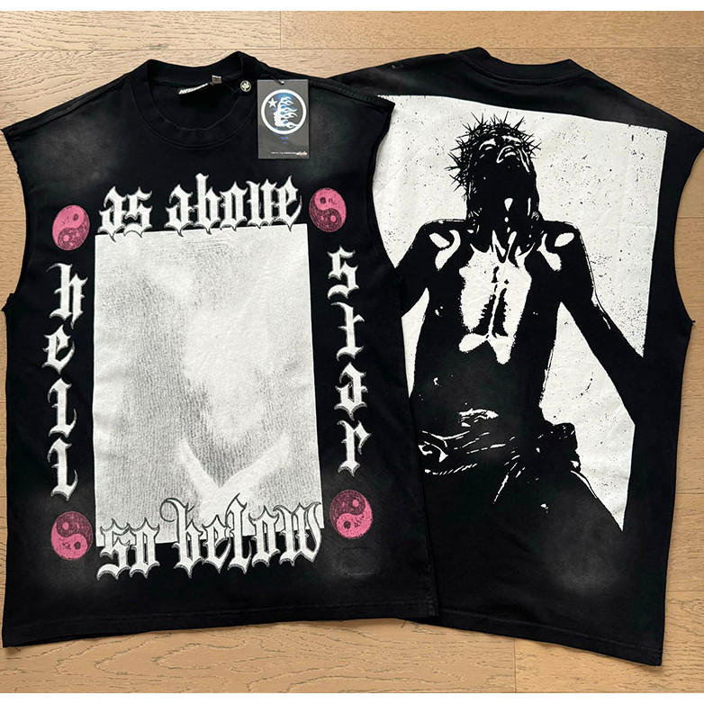 Real Shot Hellstar Hellstar Washing เสื้อแขนกุดพิมพ์ลายย้อนยุค