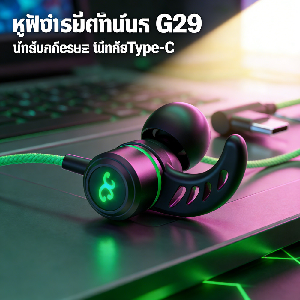 มิโครโฟนแบบType-C หูฟังเกมมิ่ง หูฟังสเตอริโอ มีสาย ฟังเกมมือถือ ในหู