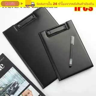 HORIZ 1 ชิ้น A4 A5 คลิปบอร์ด, พร้อมหัวเข็มขัดคลิป PU หนังแฟ้มการประชุม, พับสีดํา Ultra-Smooth แผ่นเขียน Office Supply